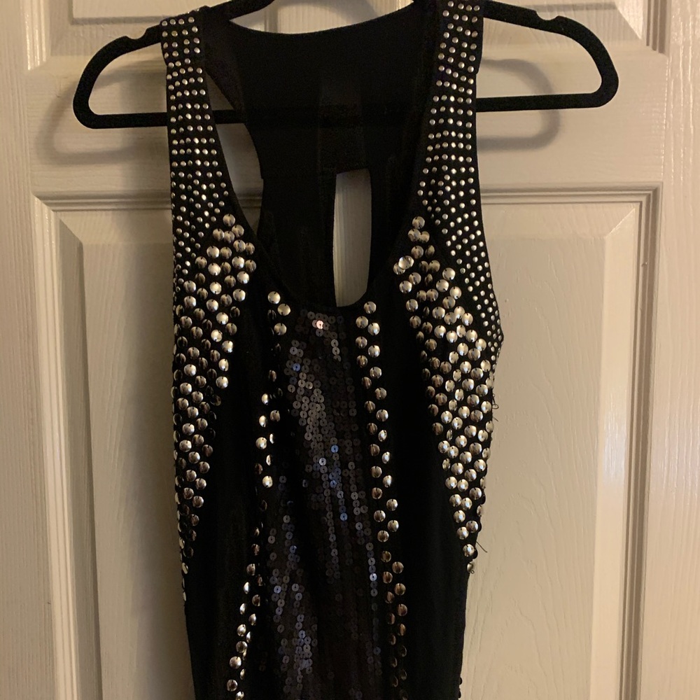 Black silver beaded tank